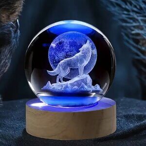 USB-Powered Laser Engraved 3D Wolf's Howl Night Light 3.2"h x 2.4"w
